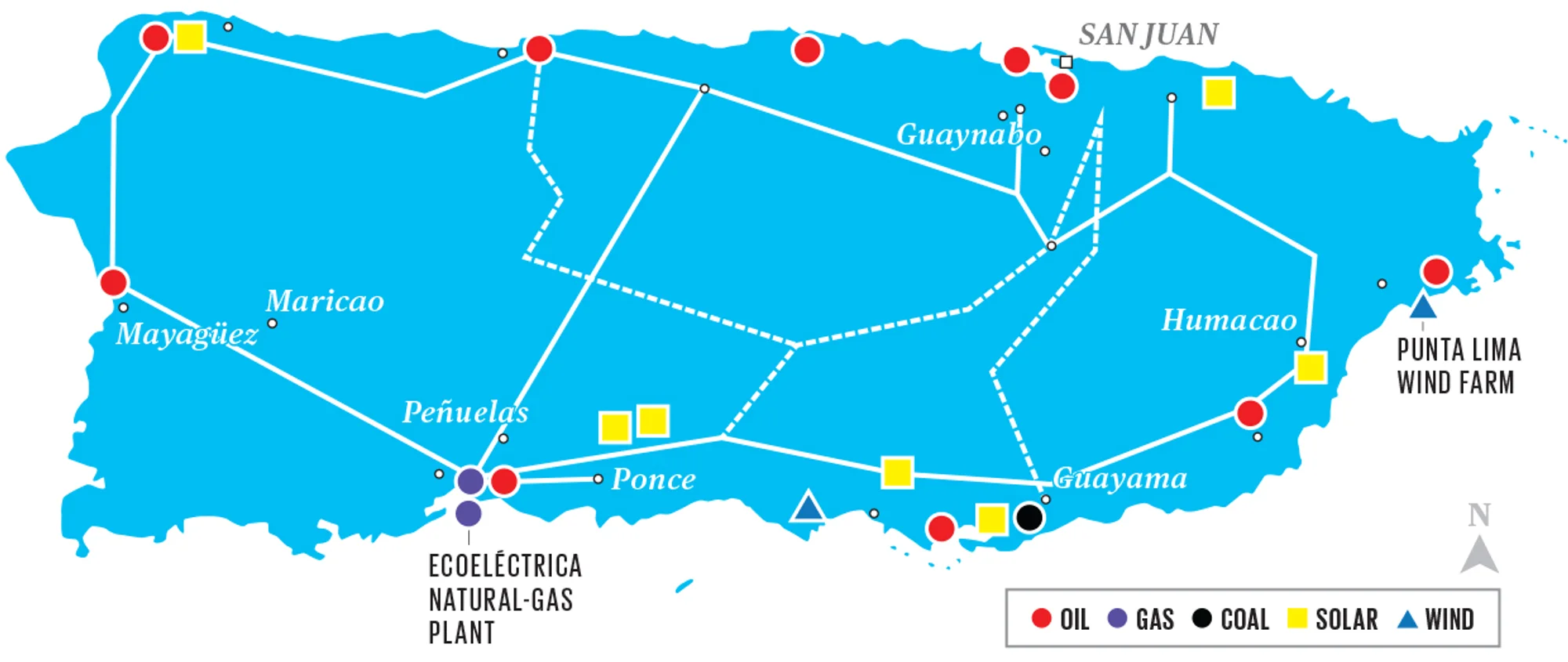 Map showing Puerto Rico's power grid infrastructure